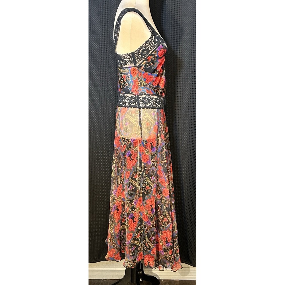 Vtg Victorias Secret ? 1990s Satin & Sheer Chiffon Floral Paisley Lace Maxi Slip - Picture 5 of 6